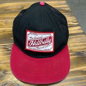 Hillbilly Flannel Co Patch Logo Black Red Trucker Baseball Cap Hat SnapBack